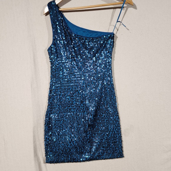 Lily Rose NWT Teal Blue Sequin‎ One Shoulder Mini Dress Party Cocktail HOCO M - Picture 11 of 11